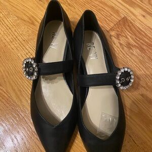 Renvy Black Flats with Crystal Buckle